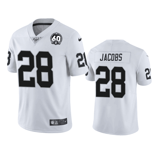 Youth Oakland Raiders #28 Josh Jacobs White 2019 100th Season With 60 Patch Vapor Untouchable Limited Stitched NFL Jersey